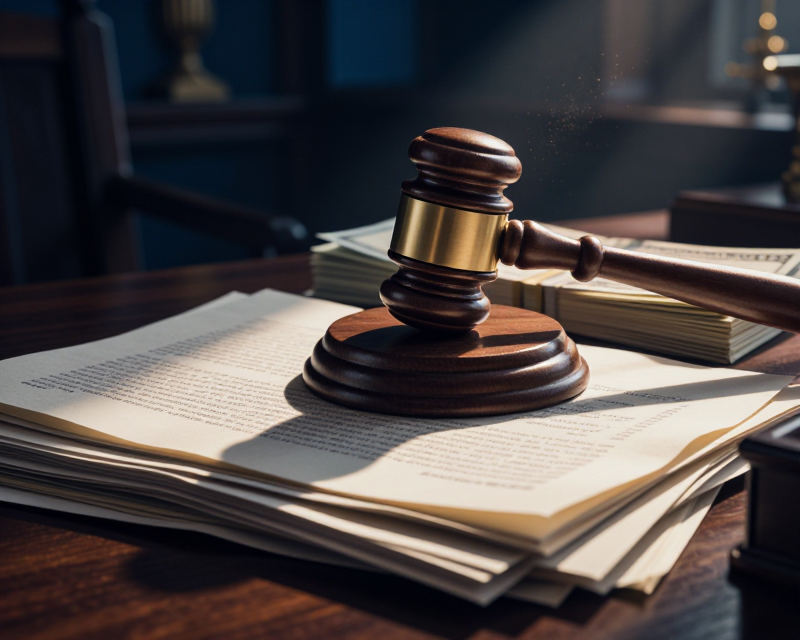 Symbolic representation of legal justice and financial tension